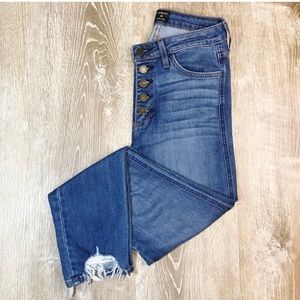 Just Black Button Front Jeans with Raw Hem